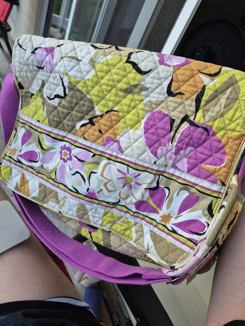 Quilted Floral Messenger Bag in Pink, Yellow & Tan